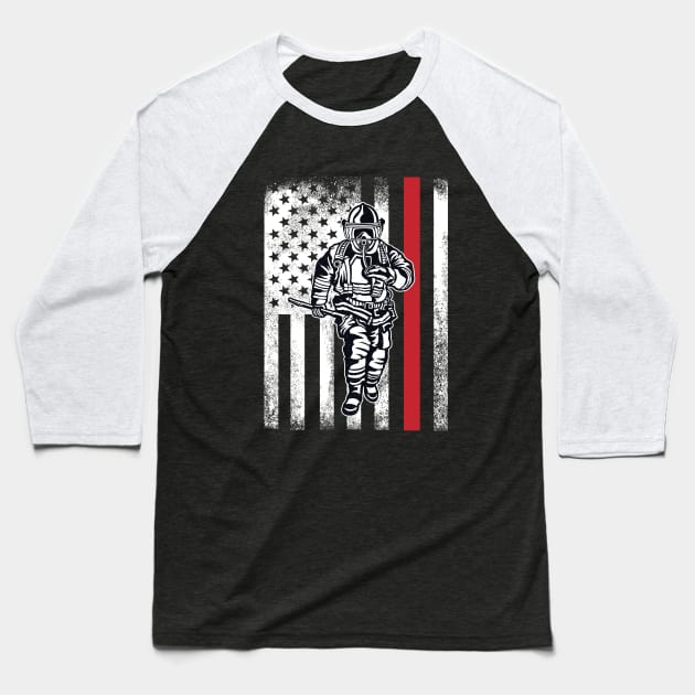 Firefighter - Firefighter Thin Red Line USA Flag Baseball T-Shirt by Kudostees